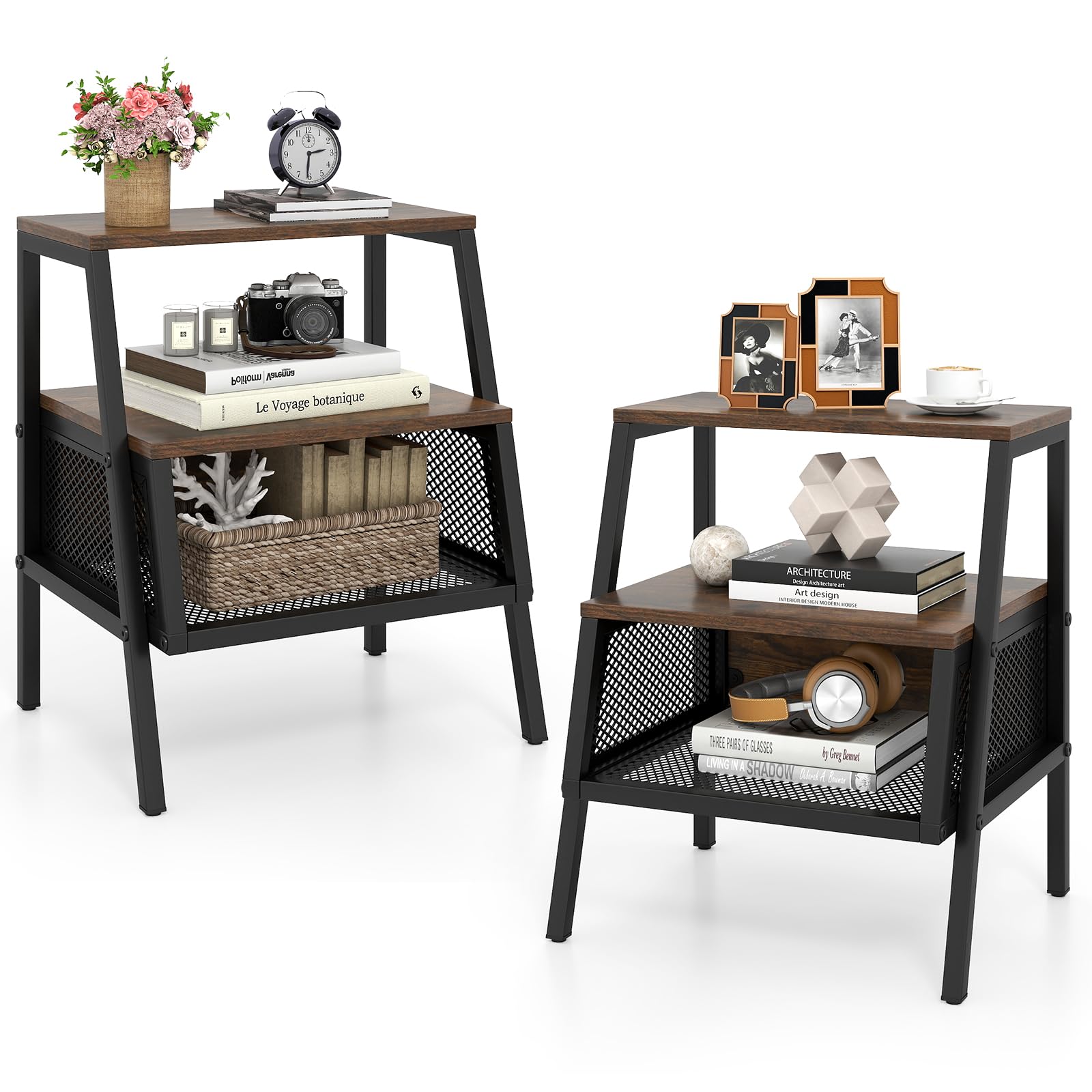 KOMFOTT Industrial Nightstand 3-Tier End Table
