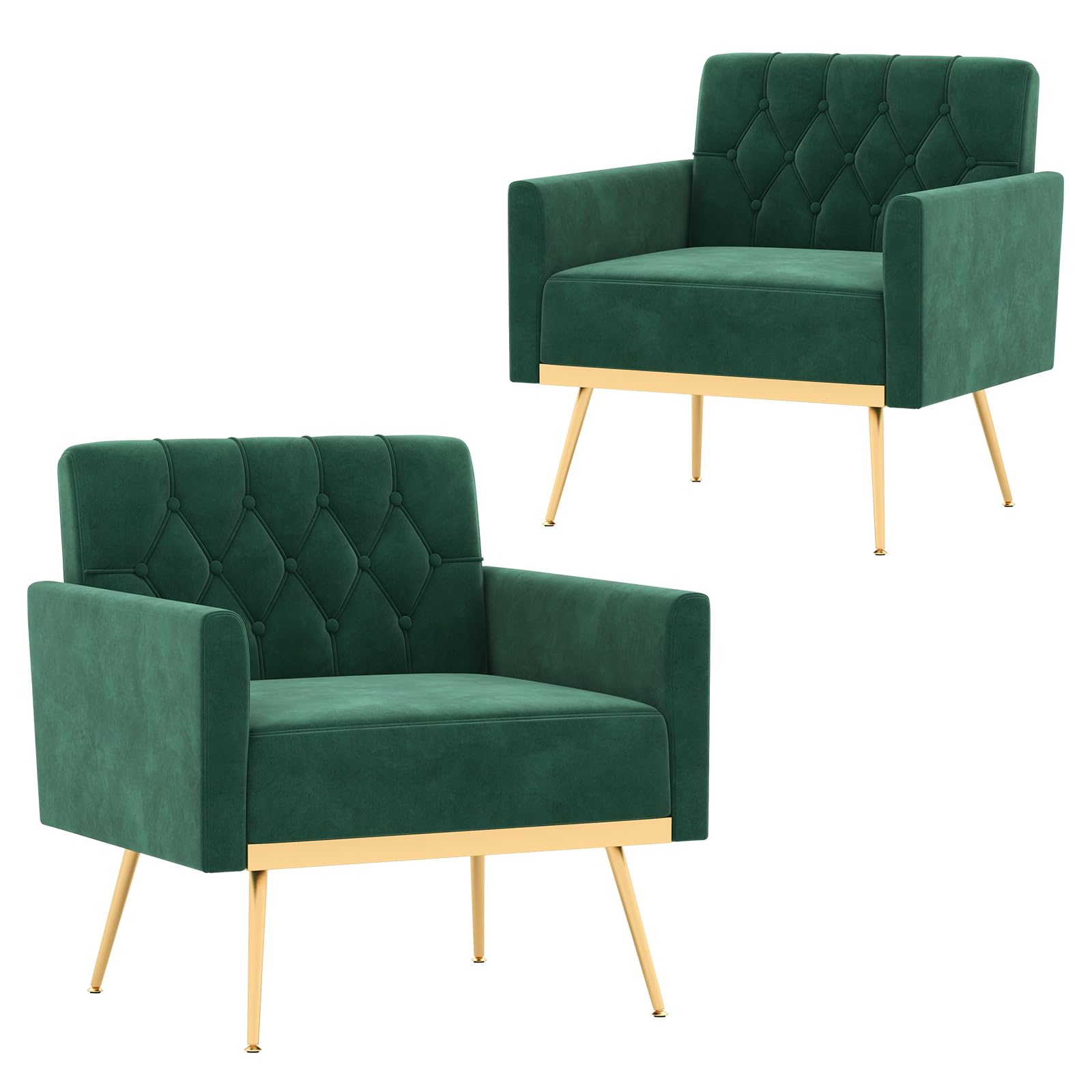 KOMFOTT Velvet Accent Chairs Set of 1/2 Modern Tufted Arm Chair