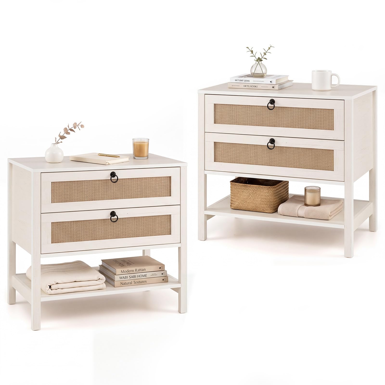 KOMFOTT Rattan Nightstand Bedside Table with 2 Drawers(1/2)