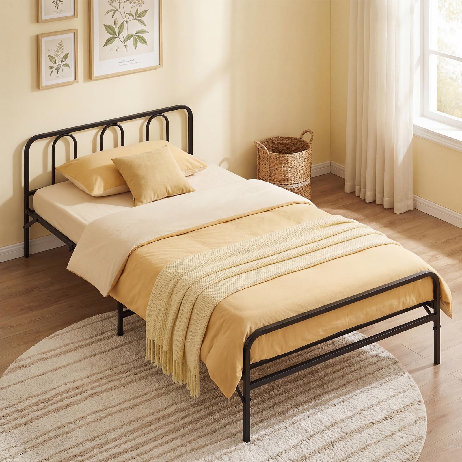 KOMFOTT Twin Foldable Bed Frame, Heavy Duty Metal Platform Bed