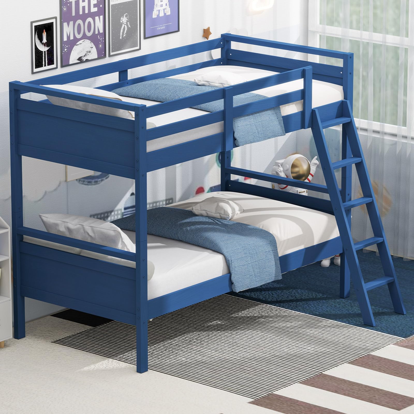 KOMFOTT Twin-Over-Twin Wood Bunk Bed, Multifunction Convertible 2 Individual Beds