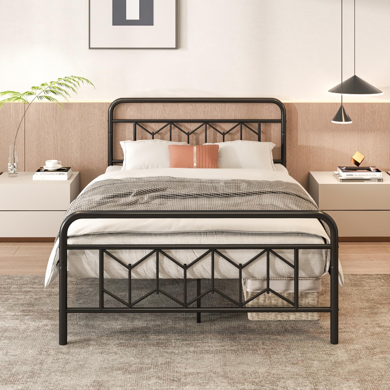 KOMFOTT Metal Bed Frame with Headboard & Footboard Heavy Duty Platform Bed