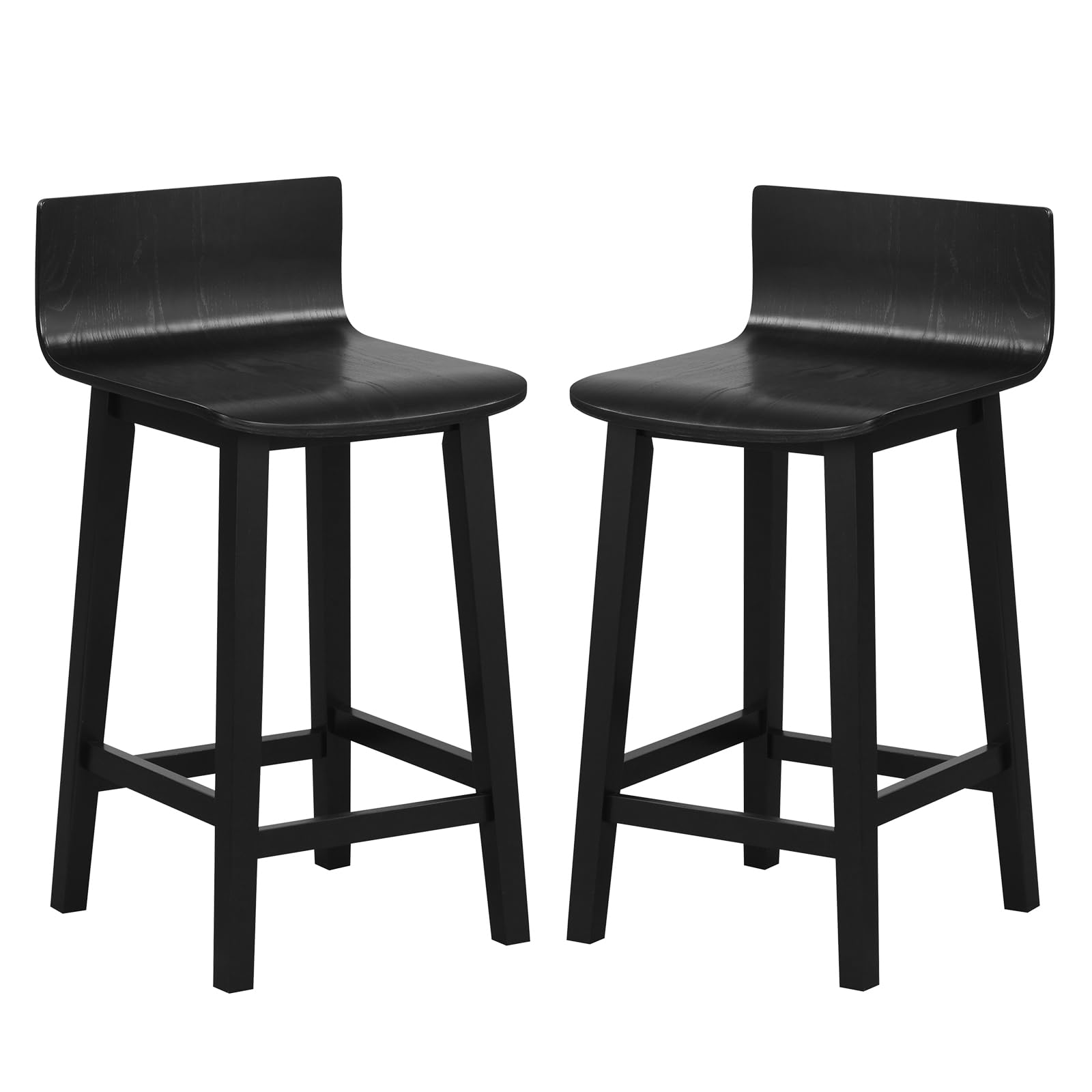 KOMFOTT Solid Wood Bar Stools Set of 2/4, Counter Height Chairs with Low Back and Footrest