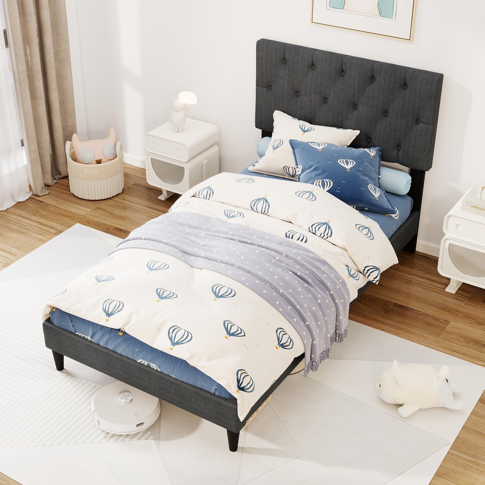 KOMFOTT Upholstered Platform Bed Frame(Diamond Button Tufted)