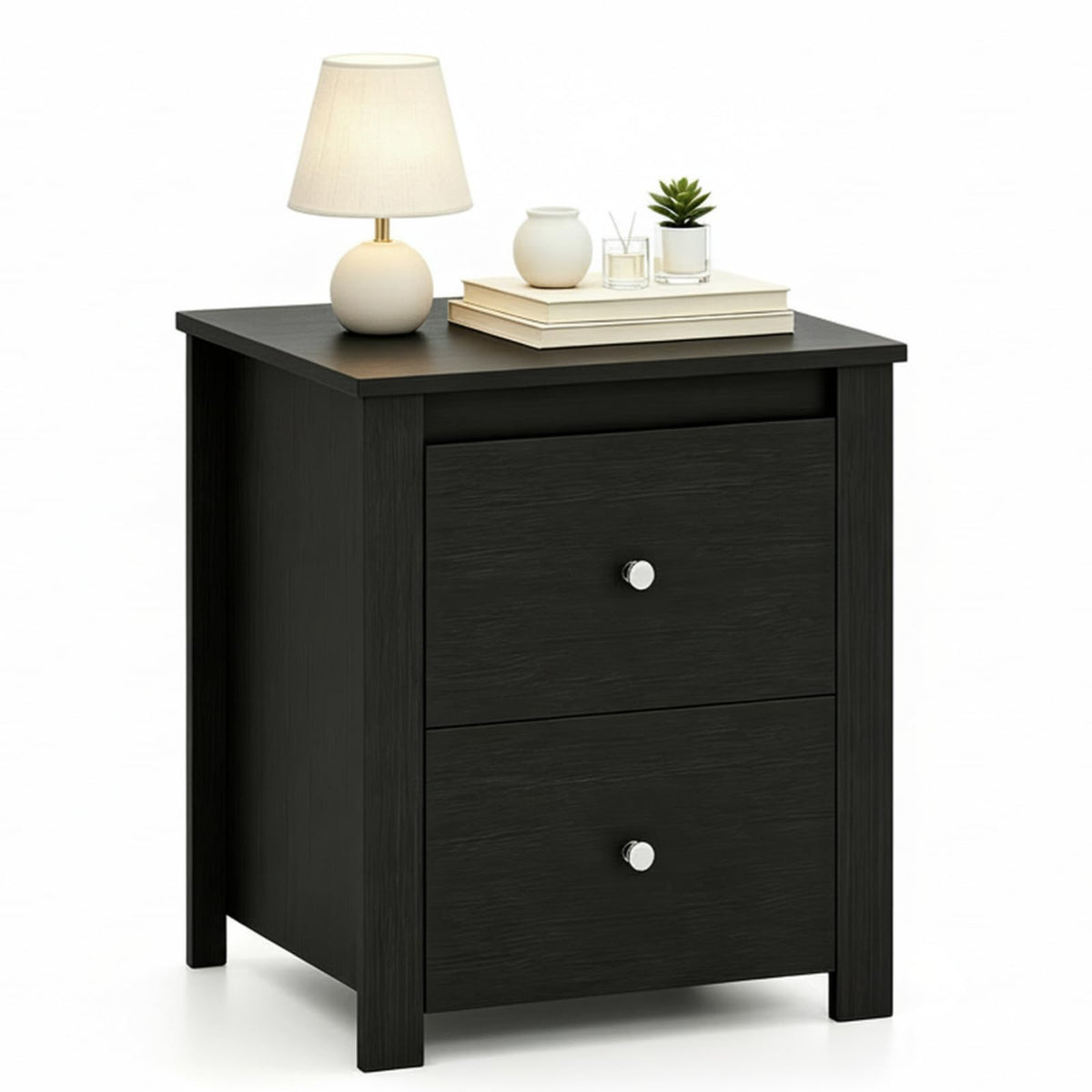 KOMFOTT Nightstand with 2 Drawers Modern Wooden Bedside Table(1/2)