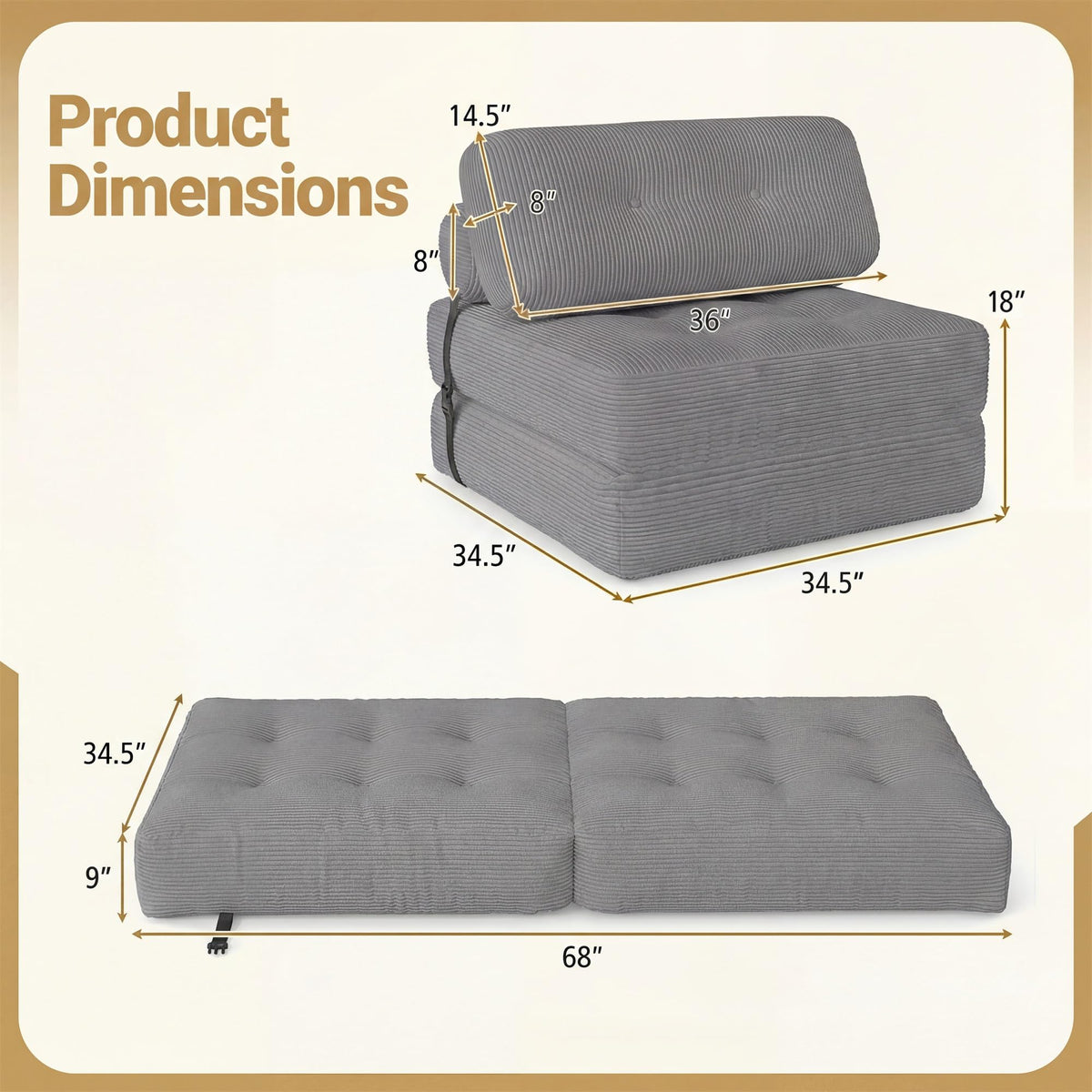 KOMFOTT Convertible Folding Sofa Bed with Pillow
