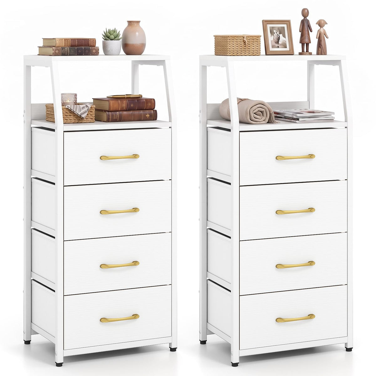 KOMFOTT Nightstand with 3/4 Fabric Drawers Tall Bedside Table(1/2)