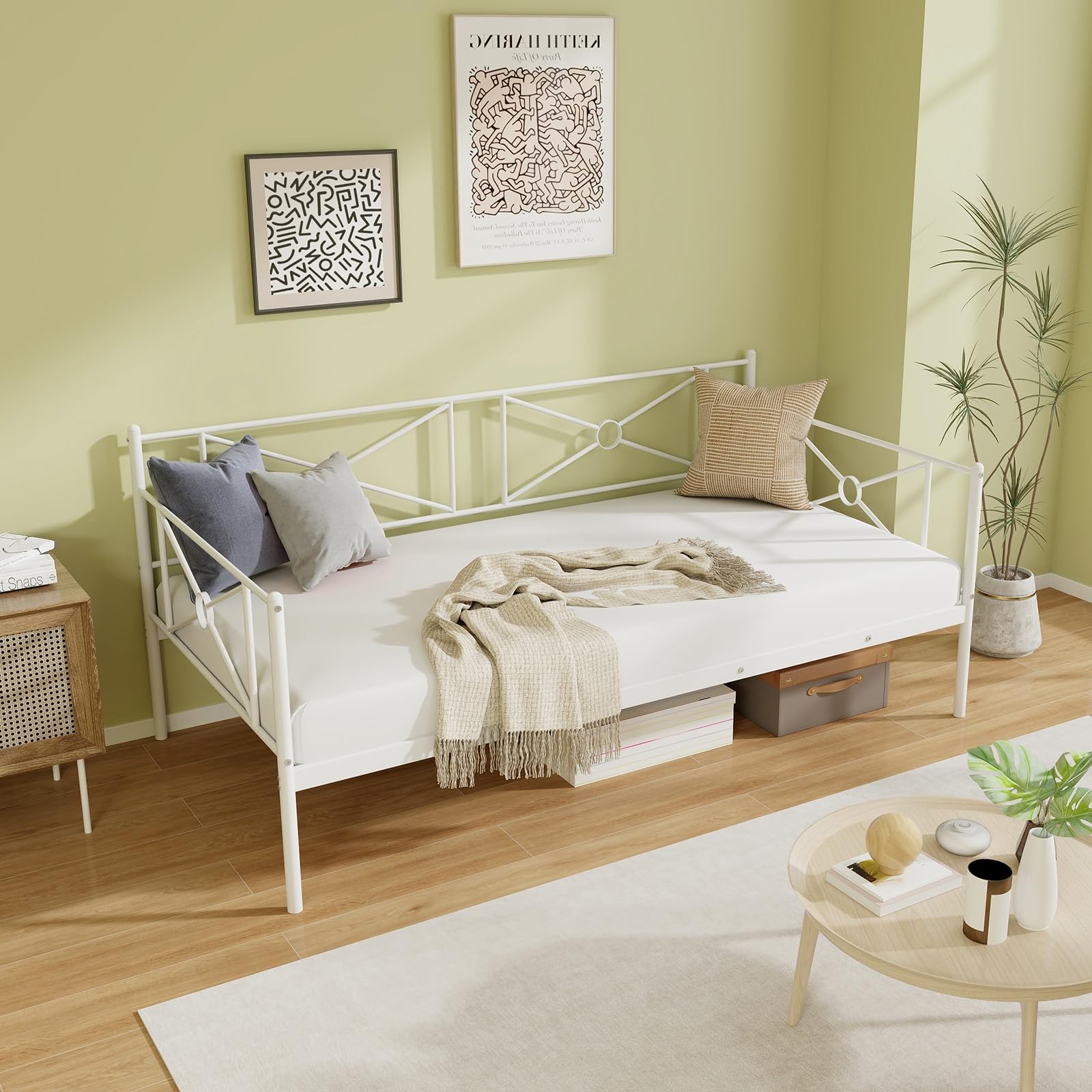 KOMFOTT Twin Size Metal Daybed, Multifunctional Sofa Guest Bed with Headboard