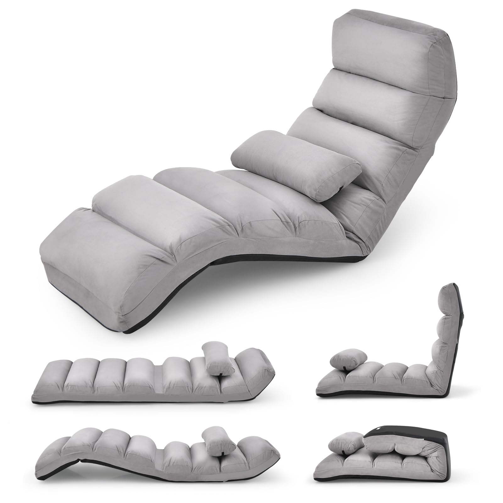 KOMFOTT Foldable Floor Lazy Sofa with Pillow Indoor Chaise Lounger