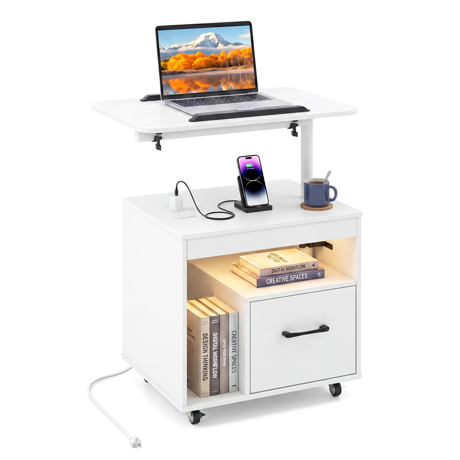 KOMFOTT LED Nightstand with Charging Station Modern Bedside Table(23.5" x 16" x 29.5")