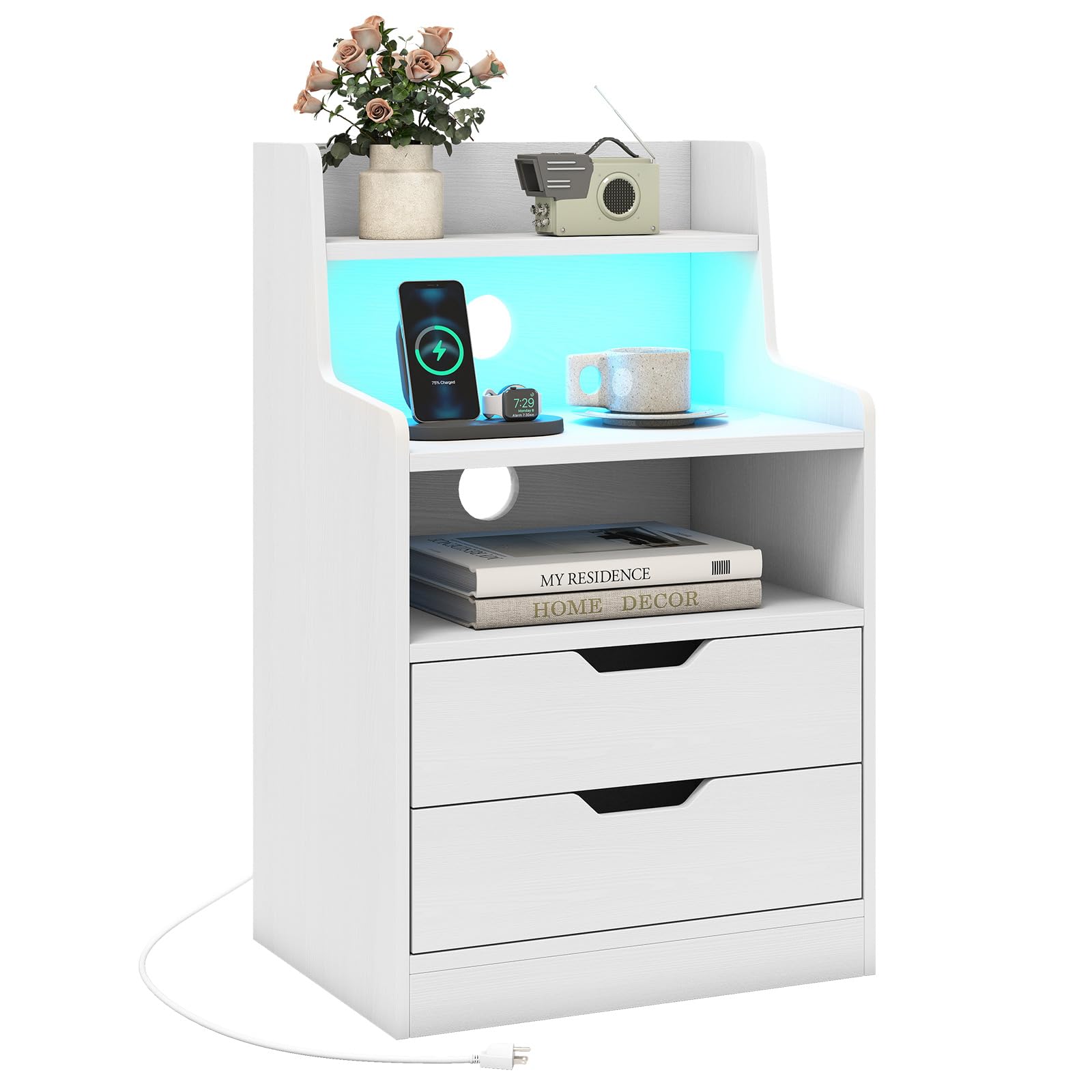 KOMFOTT Nightstand with Charging Station & LED Lights(1/2)