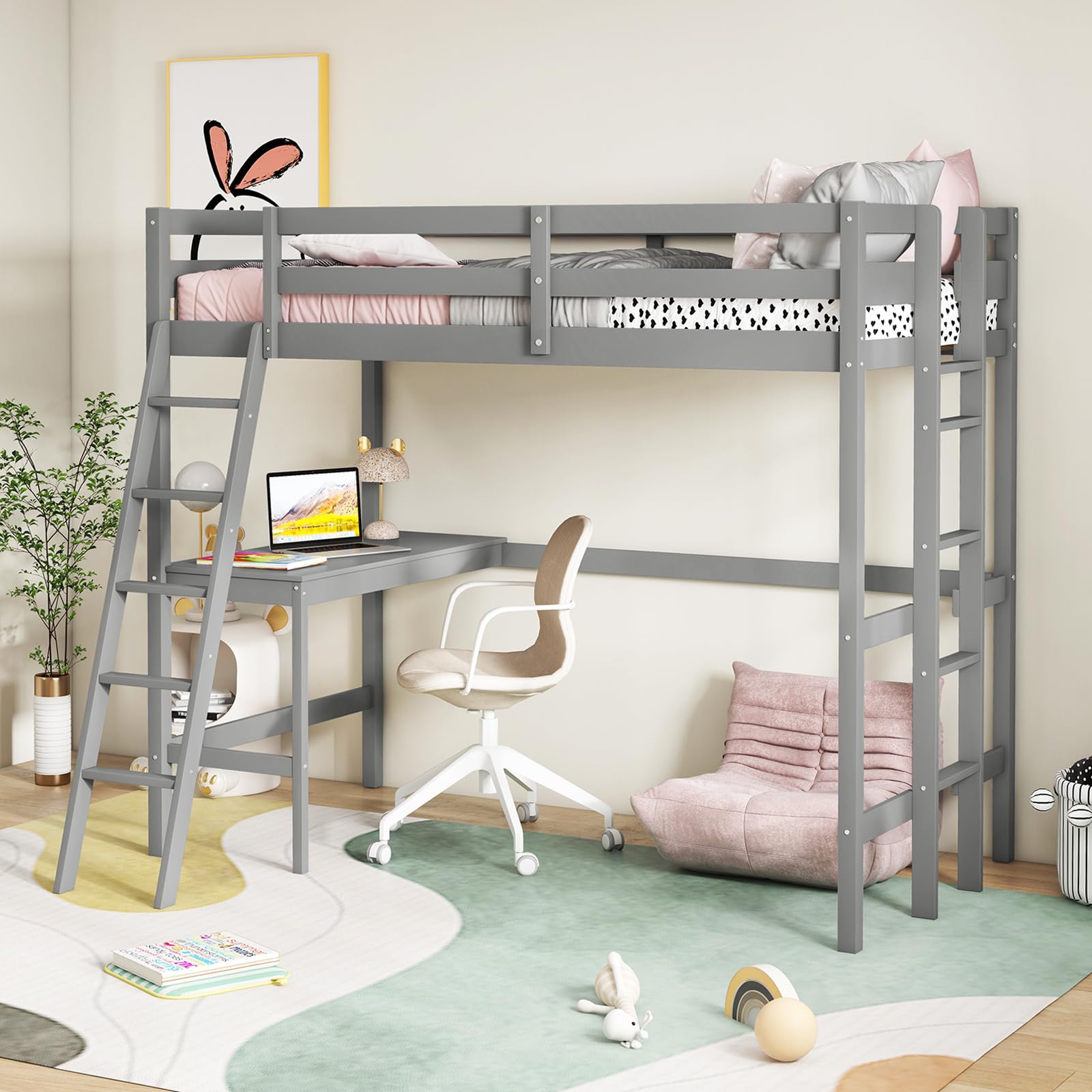 KOMFOTT Twin Loft Bed with Desk