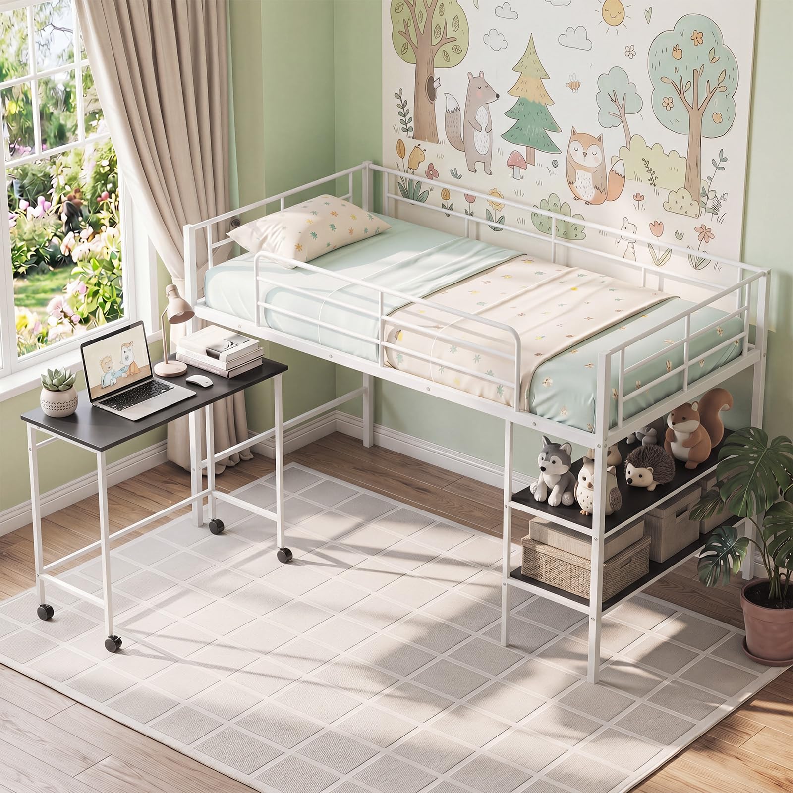 KOMFOTT Twin Low Loft Bed Metal Bed Frame