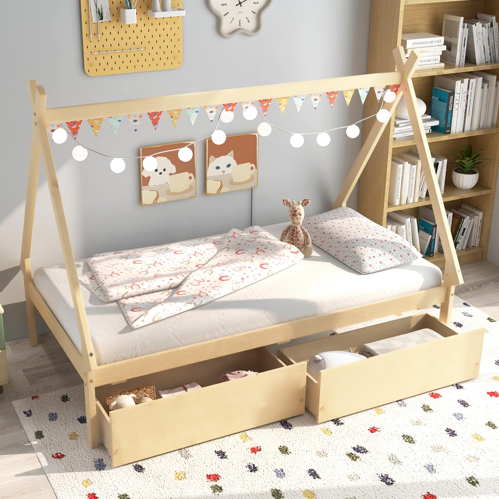 KOMFOTT Twin Size House Bed with 2 Storage Drawers