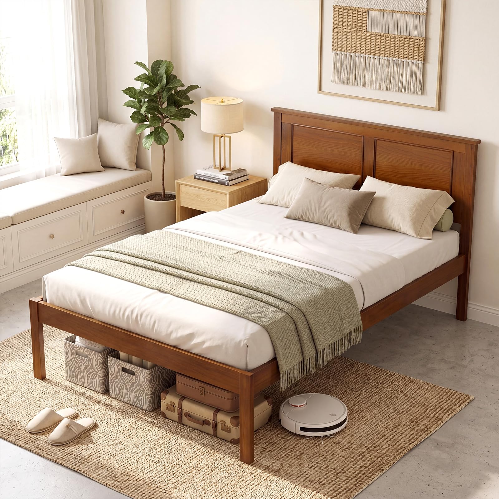 KOMFOTT Queen/Full/Twin Size Bed Frame Farmhouse Wooden Platform Bed