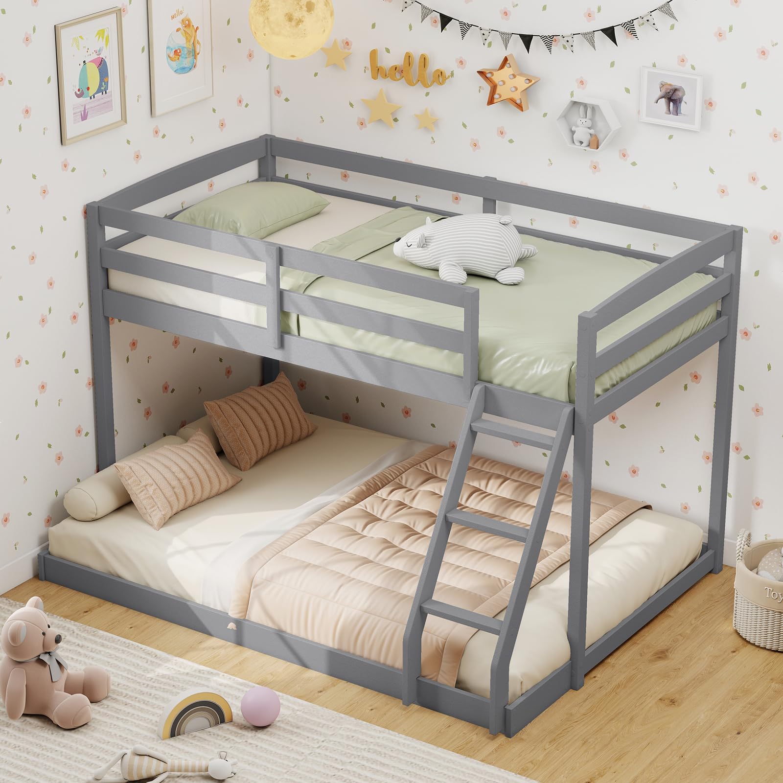 KOMFOTT Low Bunk Bed Twin Over Full
