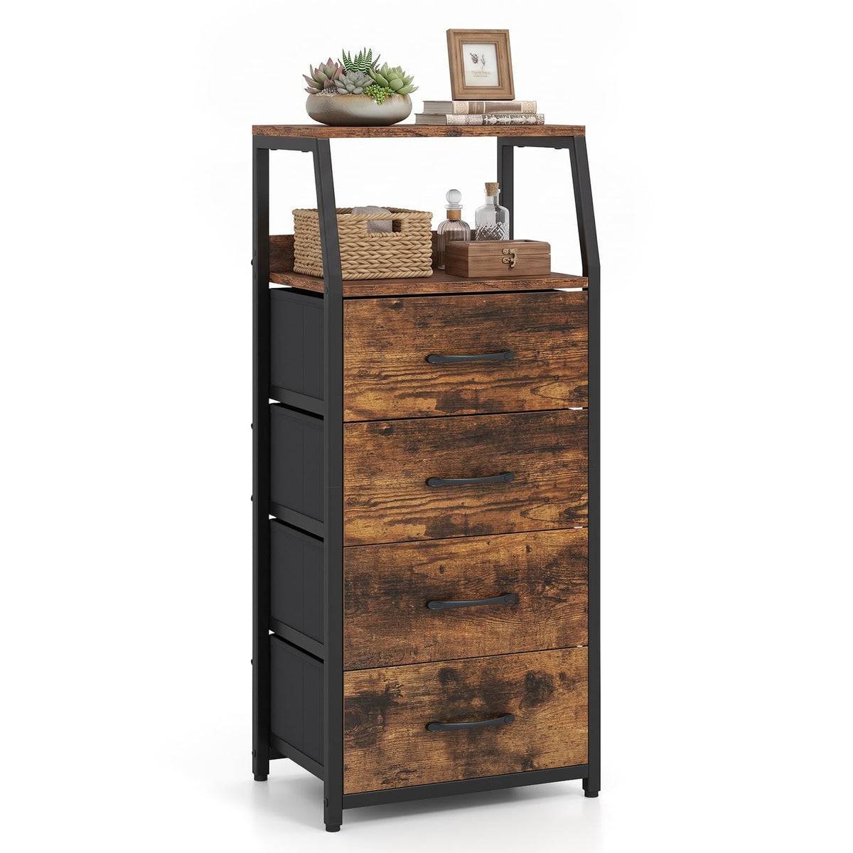 KOMFOTT Nightstand with 3/4 Fabric Drawers Tall Bedside Table(1/2)