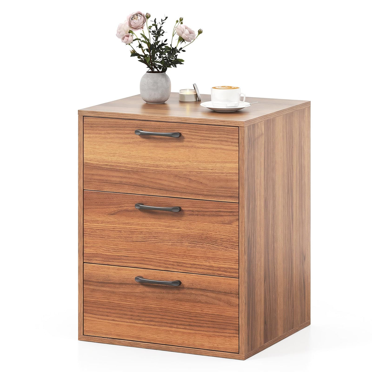 KOMFOTT Nightstand with 3 Drawers(White & Grey)