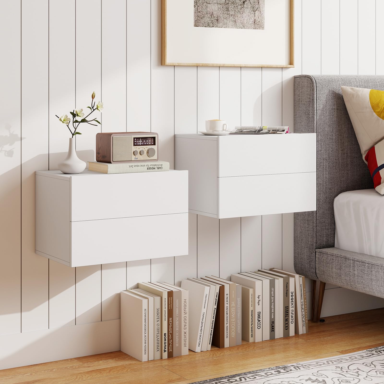 KOMFOTT Floating Nightstand Wall Mounted Night Stand(16.5" x 12" x 11.5",1/2)