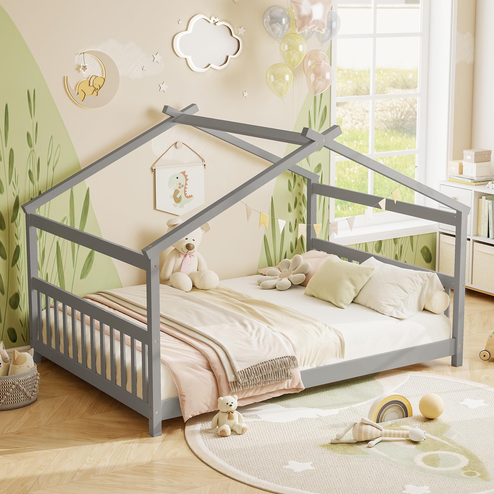 KOMFOTT Full Floor House Bed with Headboard & Footboard