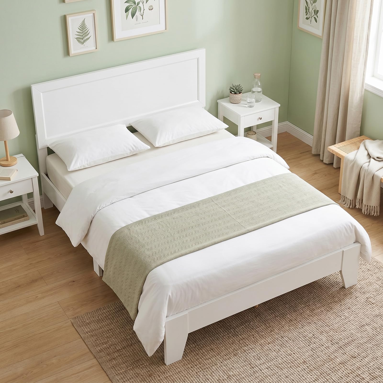 KOMFOTT Full/Twin Size Bed Frame Modern Platform Bed with Headboard