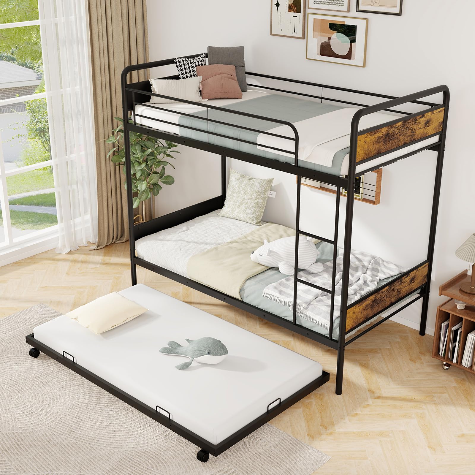 KOMFOTT Metal Twin Over Twin Bunk Bed with Trundle