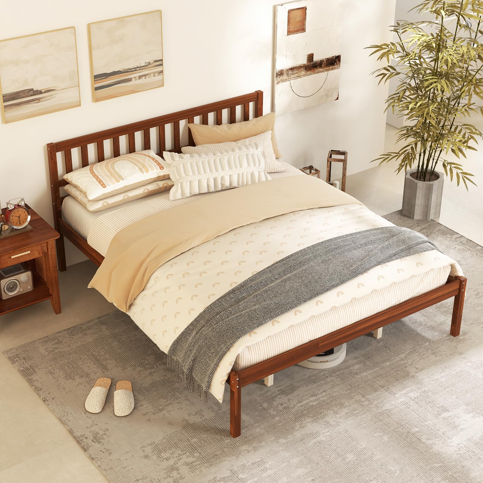 KOMFOTT Wood Platform Bed Frame with Headboard