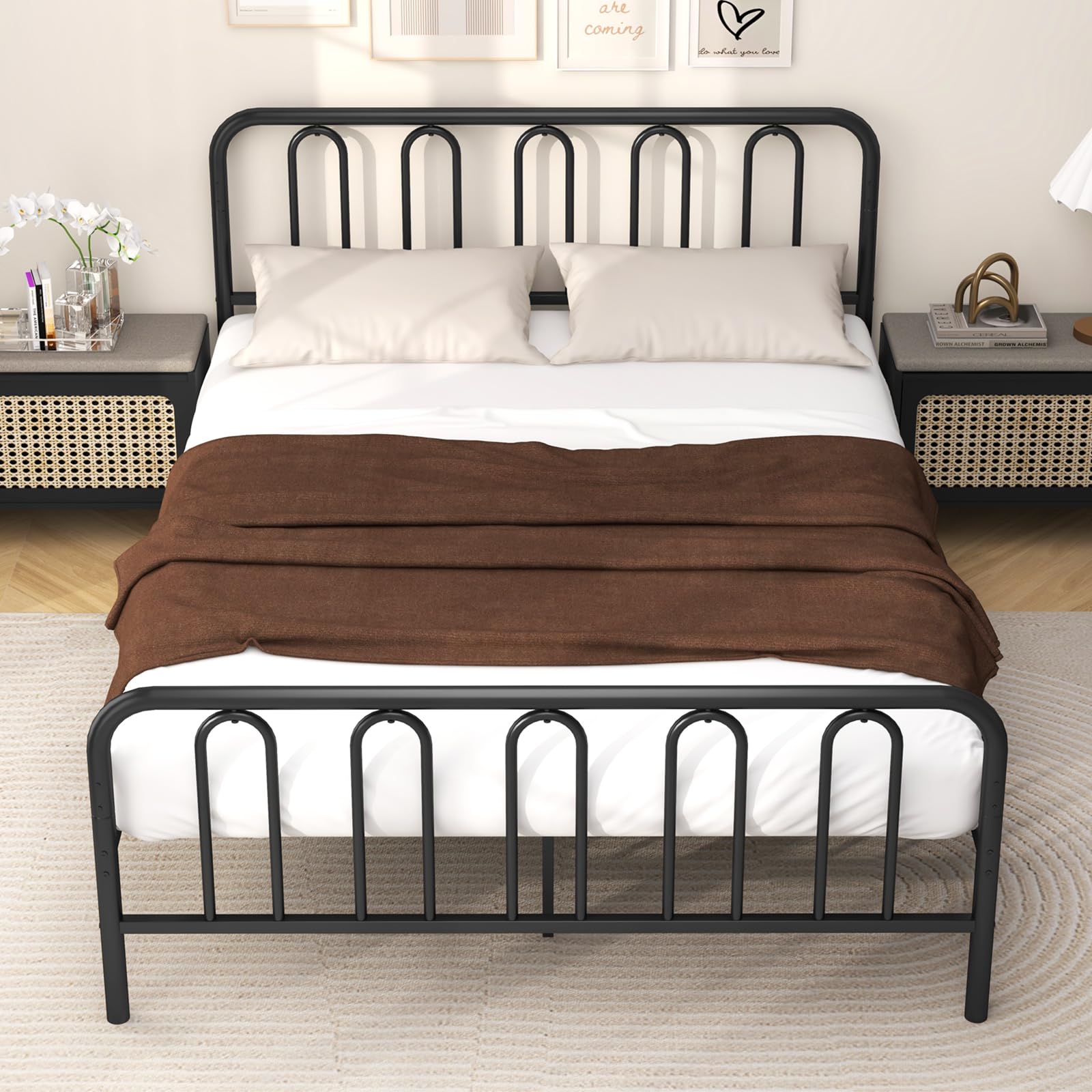 KOMFOTT Metal Platform Bed Frame with Headboard & Footboard