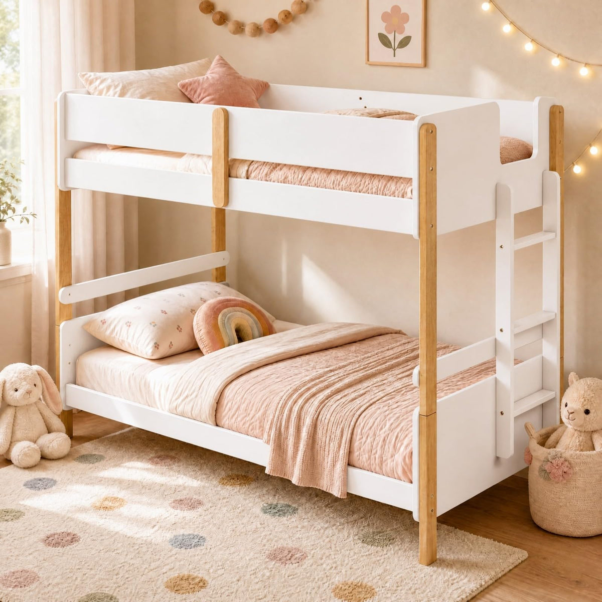 KOMFOTT Bunk Bed Twin Over Twin, Converts into 2 Twin Beds(Side Ladder)