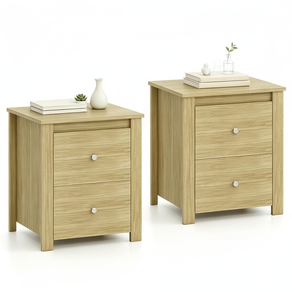 KOMFOTT Nightstand with 2 Drawers Modern Wooden Bedside Table(1/2)