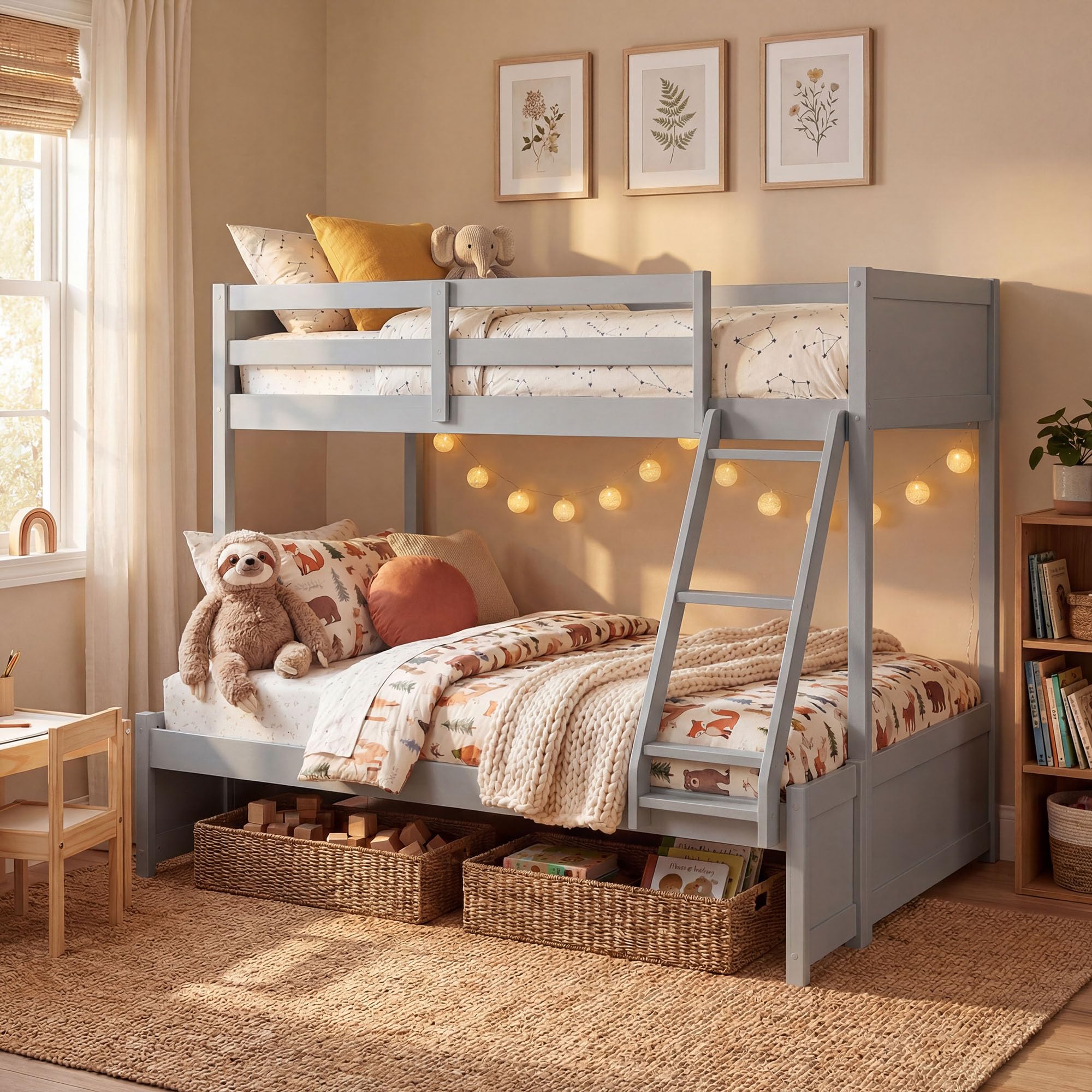 KOMFOTT Twin Over Full Bunk Bed with Full-Length Guardrails