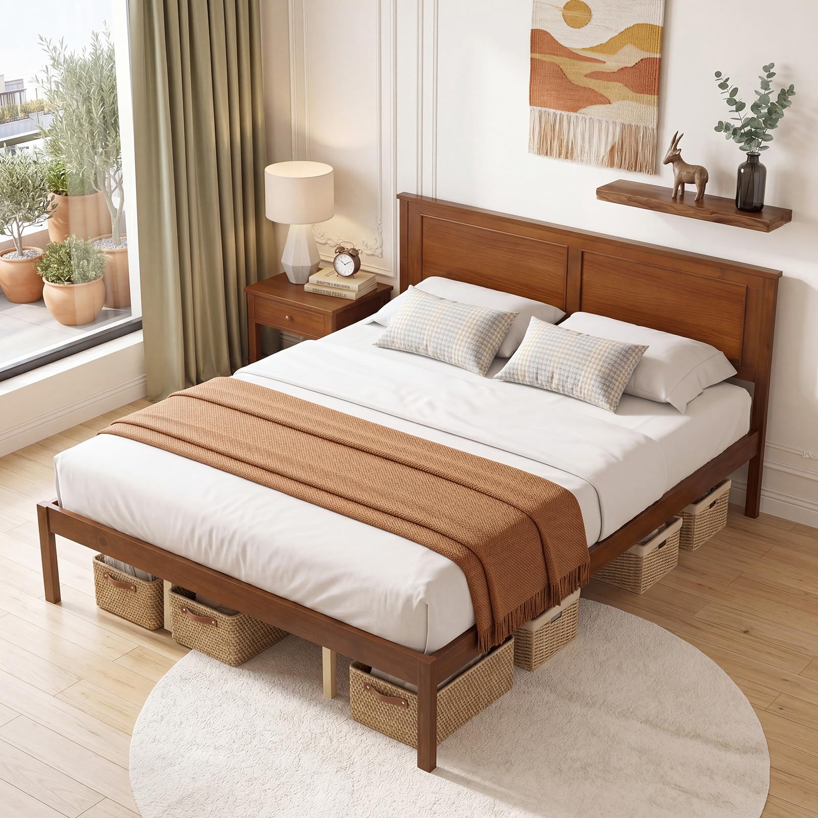 KOMFOTT Queen/Full/Twin Size Bed Frame Farmhouse Wooden Platform Bed