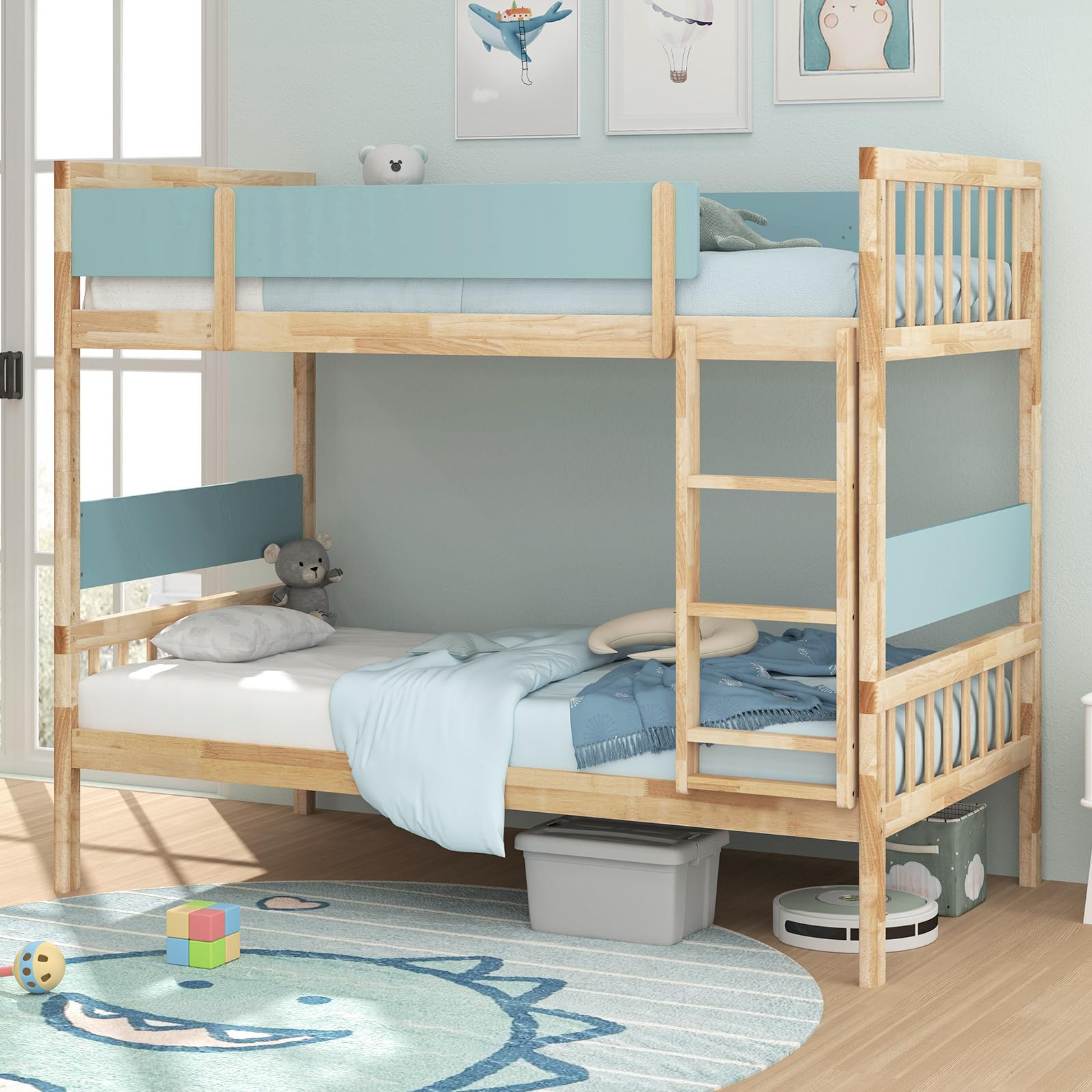 KOMFOTT Convertible Wood Twin Over Twin Bunk Bed