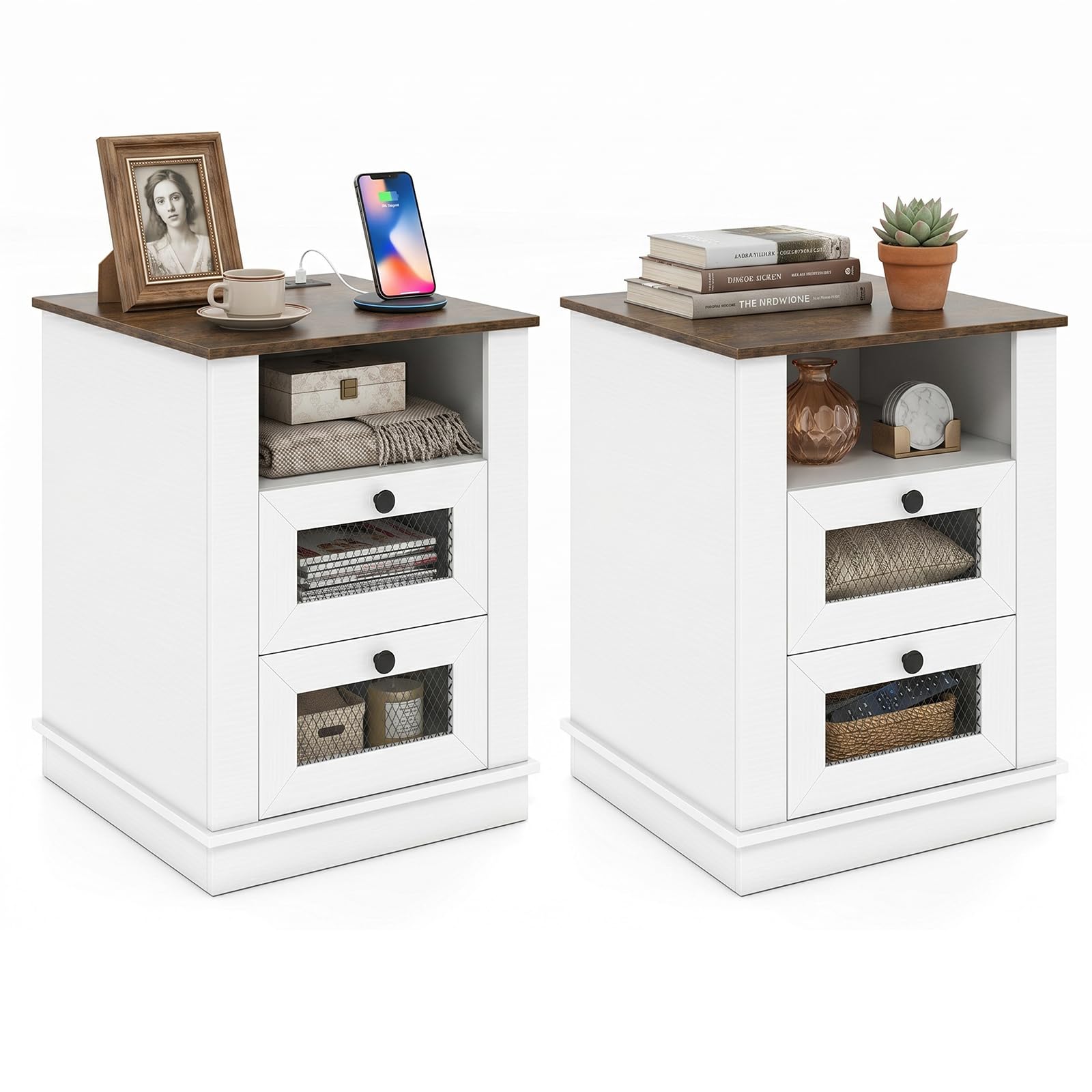 KOMFOTT Nightstand with Charging Station Night Stand with 2 Drawers(1/2)