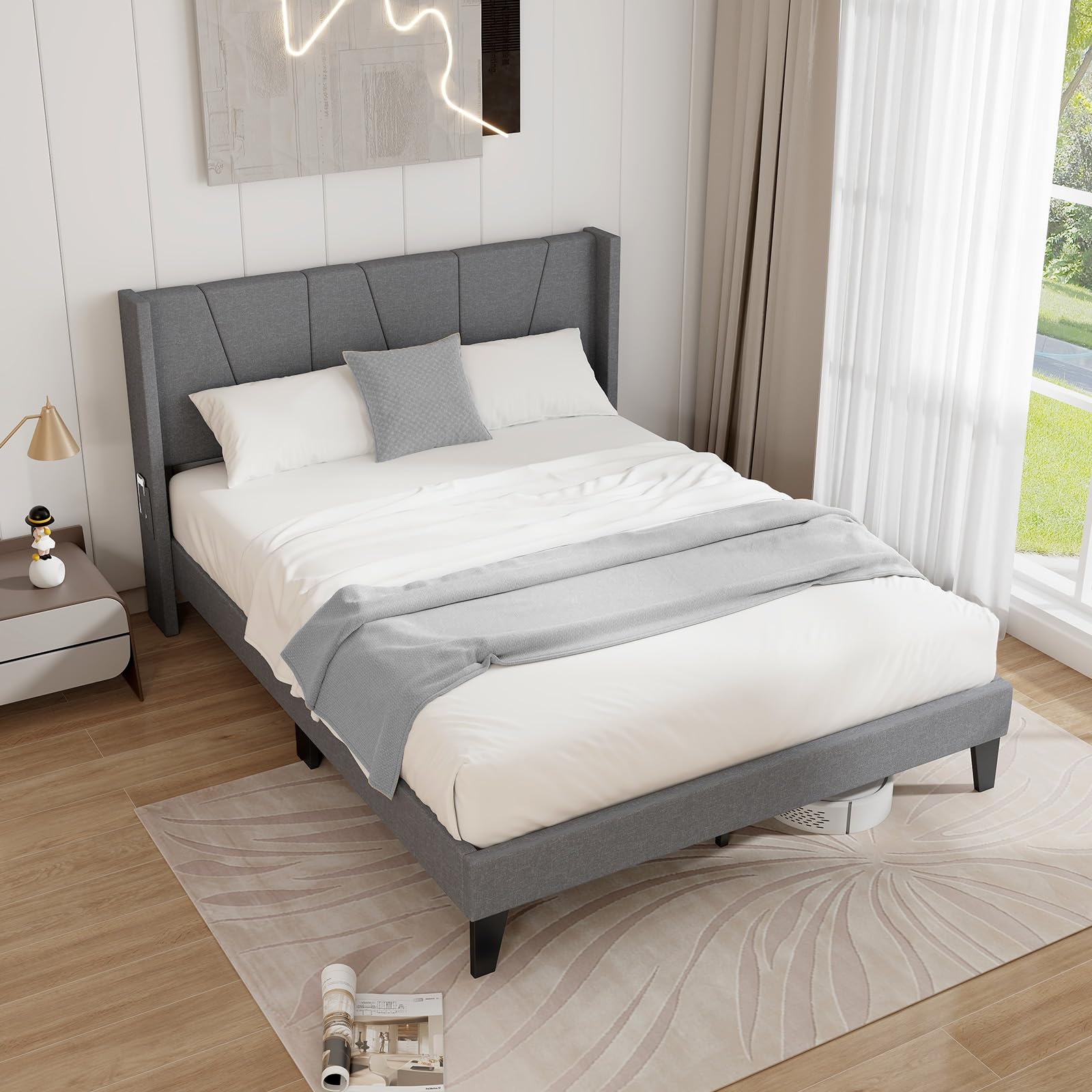 KOMFOTT Upholstered Bed Frame with Wingback Headboard