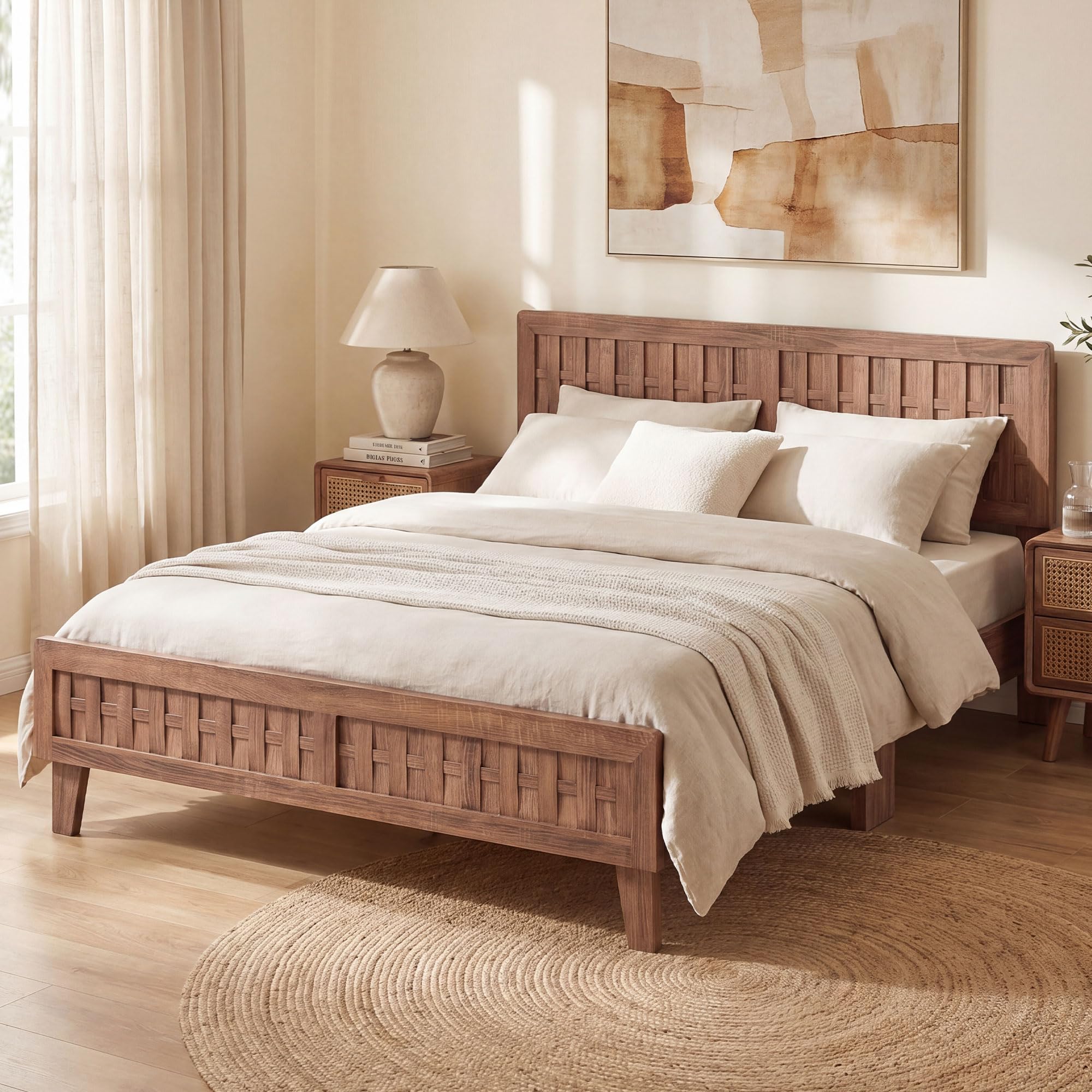KOMFOTT Queen/Full/Twin Bed Frame Mid Century Modern Platform Bed