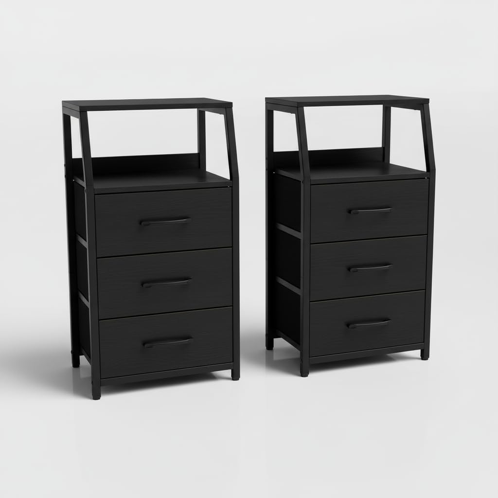 KOMFOTT Nightstand with 3/4 Fabric Drawers Tall Bedside Table(1/2)