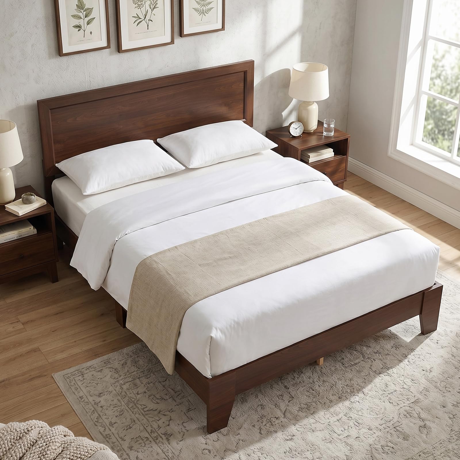 KOMFOTT Full/Twin Size Bed Frame Modern Platform Bed with Headboard