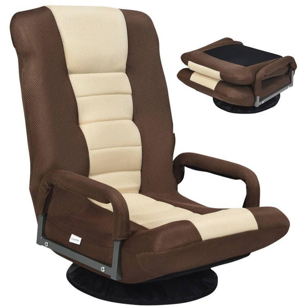 360-Degree Foldable Swivel Gaming Floor Chair With 6 Adjustable Position, Armrests, Padded Backrest