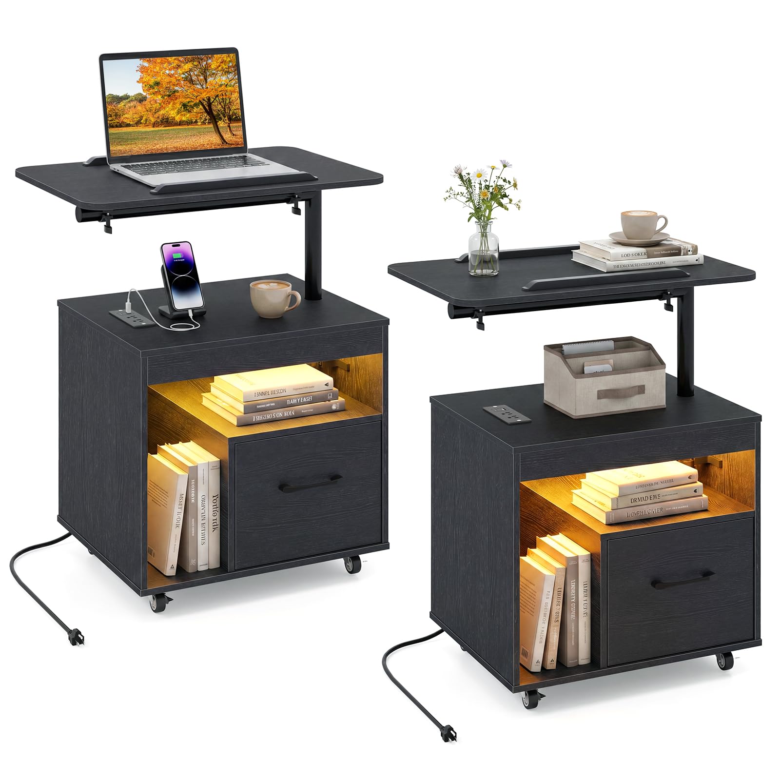KOMFOTT LED Nightstand with Charging Station Modern Bedside Table(23.5" x 16" x 29.5")