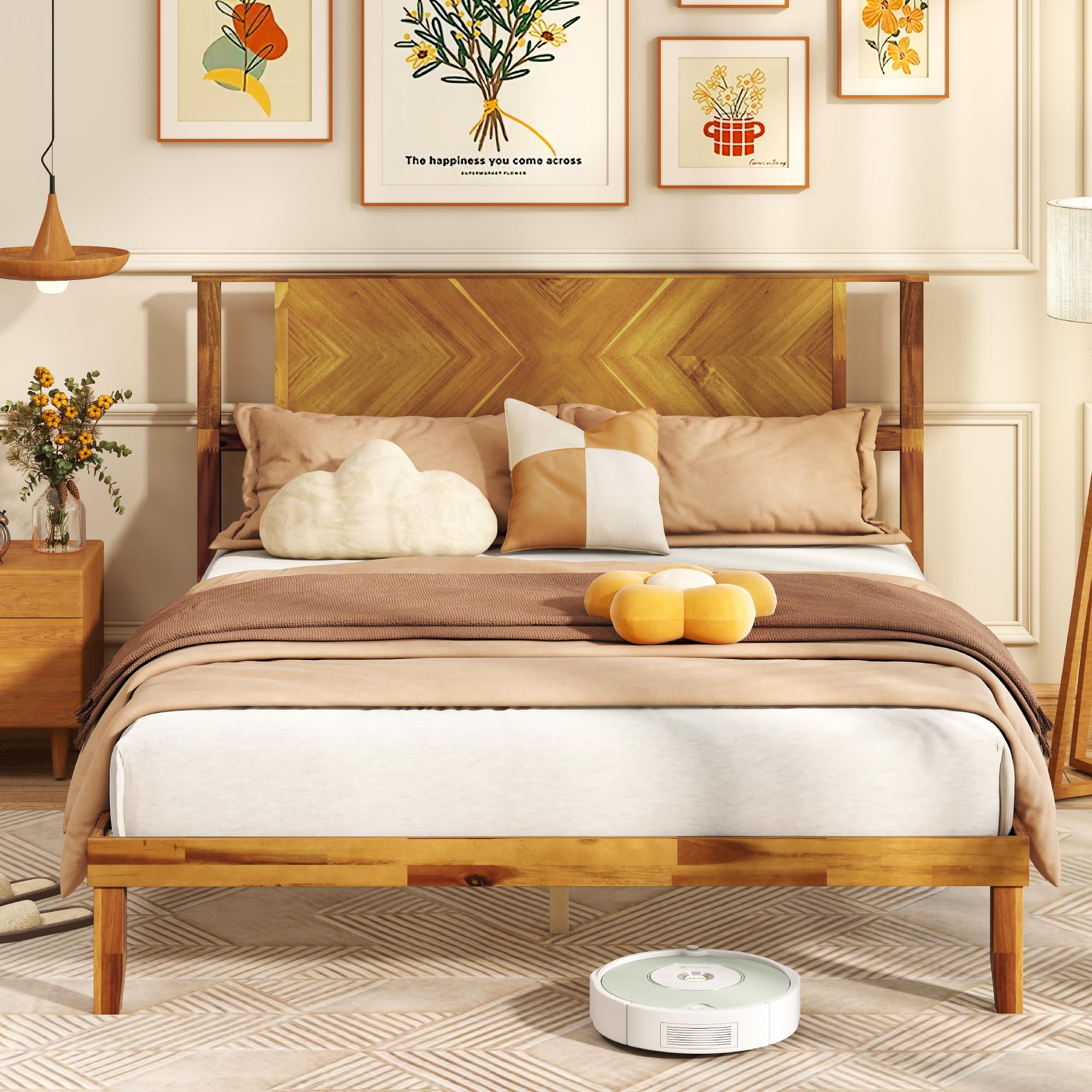 KOMFOTT Wood Bed Frame with Headboard