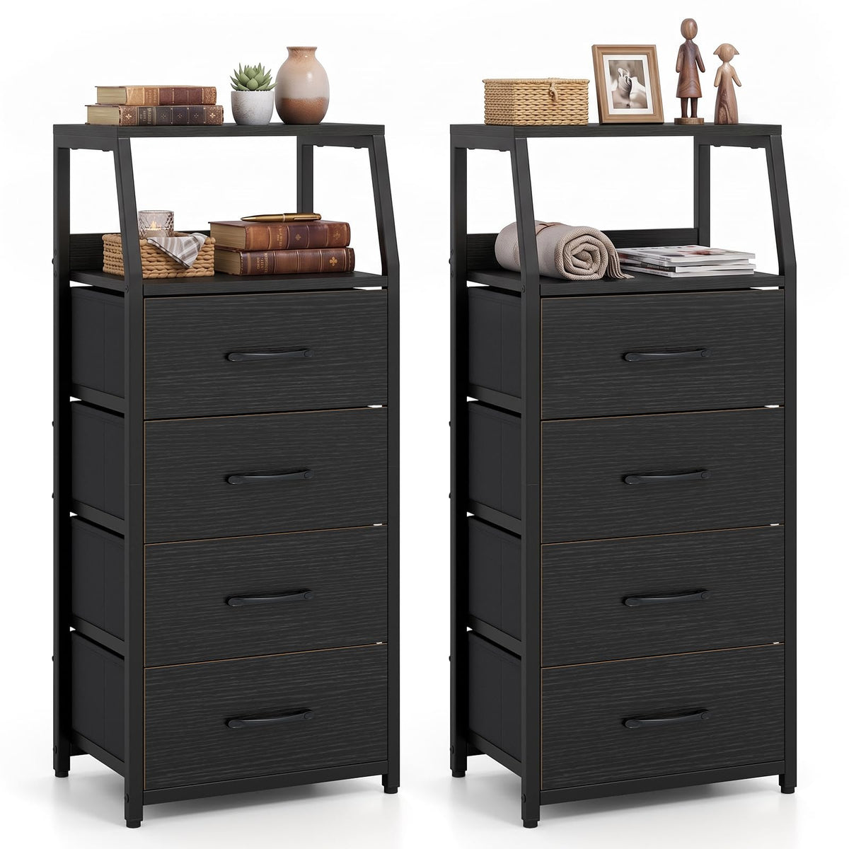 KOMFOTT Nightstand with 3/4 Fabric Drawers Tall Bedside Table(1/2)