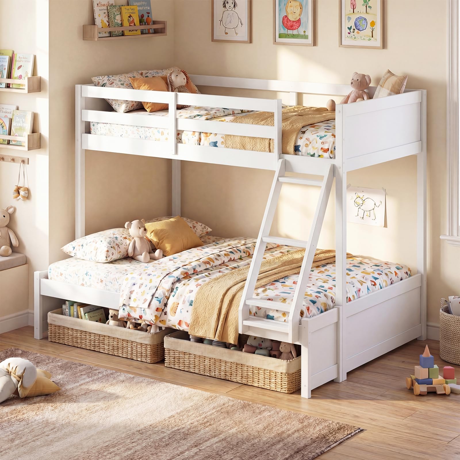 KOMFOTT Twin Over Full Bunk Bed with Full-Length Guardrails
