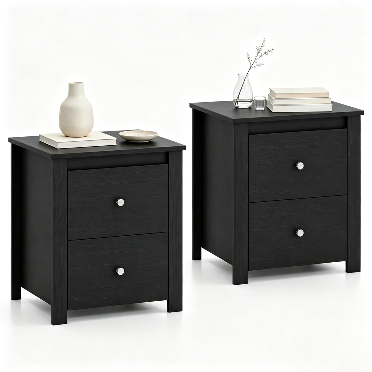 KOMFOTT Nightstand with 2 Drawers Modern Wooden Bedside Table(1/2)