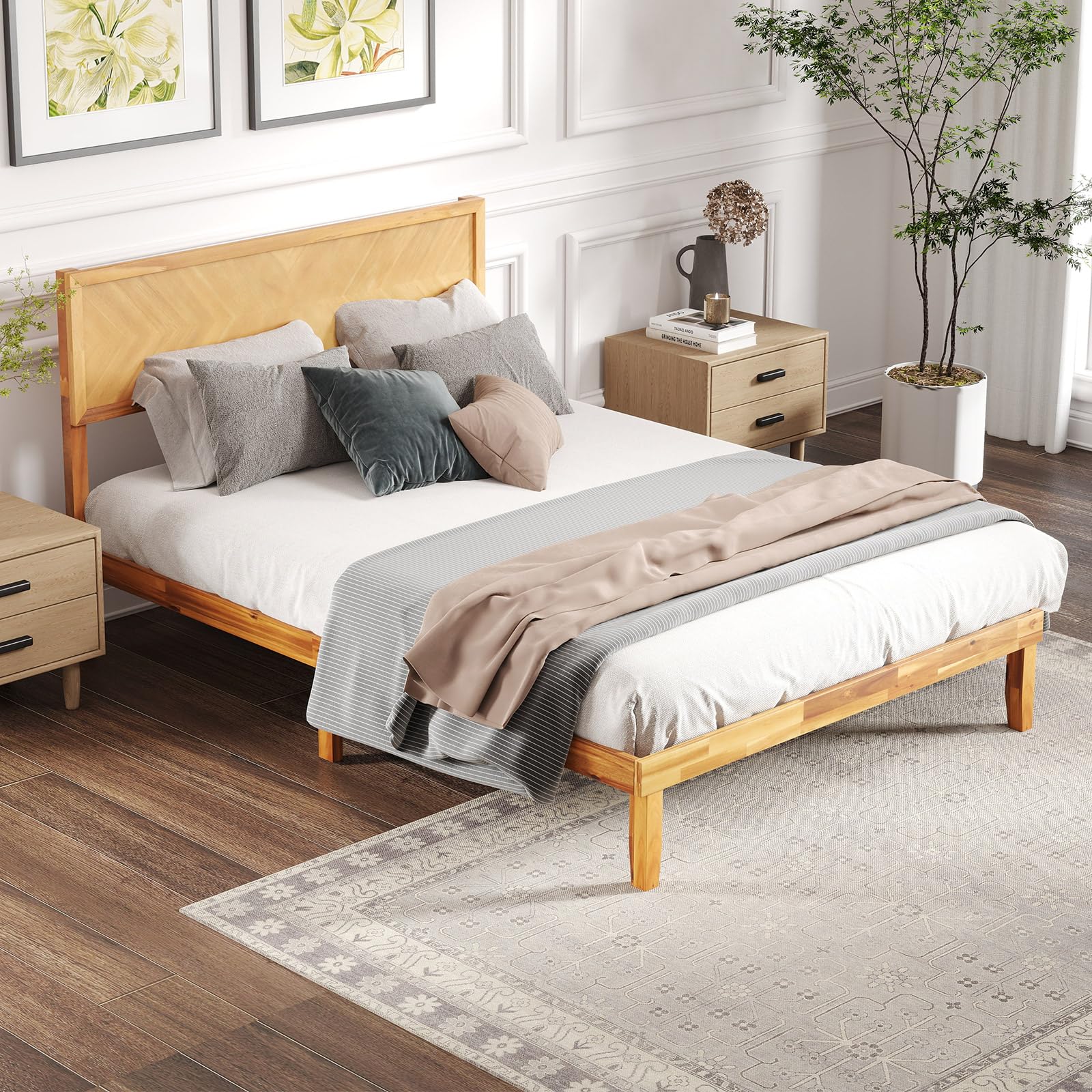 KOMFOTT Scandinavian Wood Bed Frame with Headboard