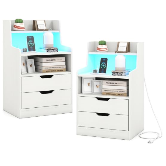 KOMFOTT Nightstand with Charging Station & LED Lights(1/2)