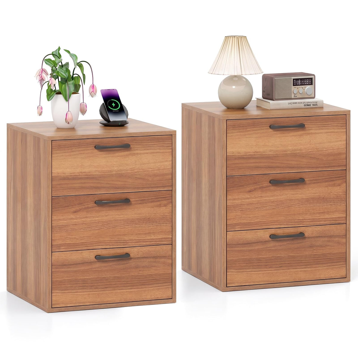 KOMFOTT Nightstand with 3 Drawers(White & Grey)