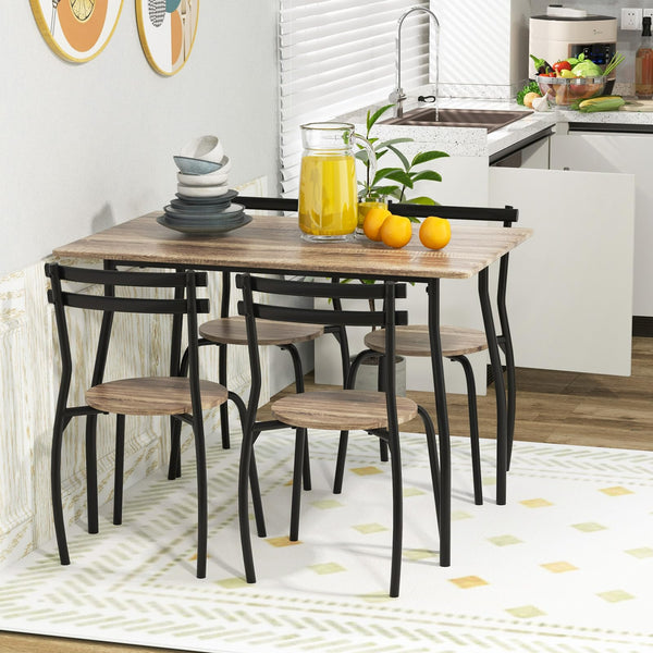 5 Piece Dining Table Set, Modern Rectangular Dining Table & 4 Armless Chairs with Metal Frame