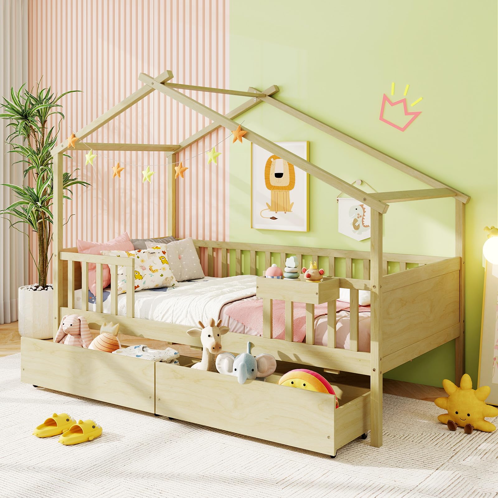 KOMFOTT Twin House Bed with 2 Storage Drawers