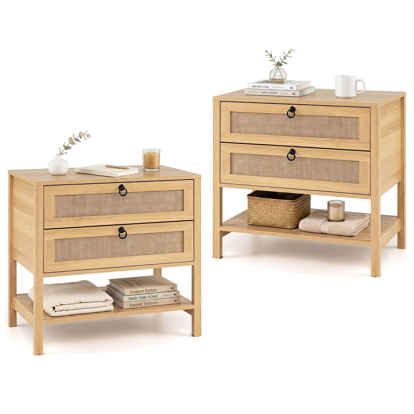 KOMFOTT Rattan Nightstand Bedside Table with 2 Drawers(1/2)